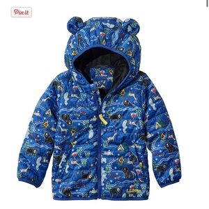 L.L. Bean Kids Down Jacket – Blue Campsite, Fleece-Lined (Size 12-18 months)